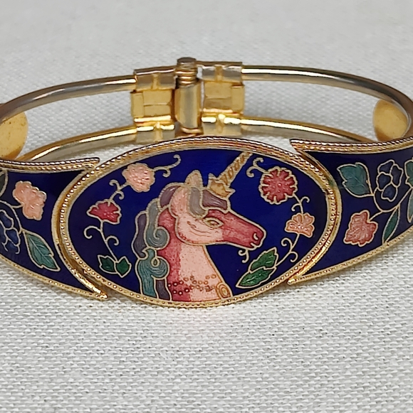 🦄 Vintage Cloisonne Unicorn Clamper Bracelet - Picture 6 of 8